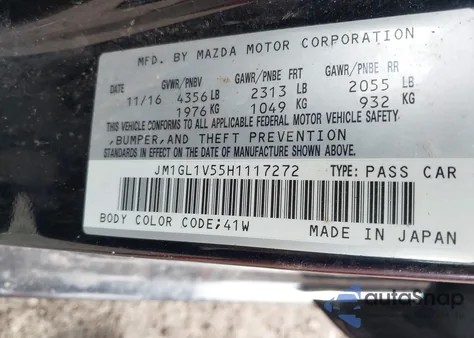 2017 Mazda Mazda6 Touring z USA, uszkodzony, nr VIN JM1GL1V55H1117272